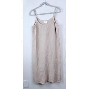 Honest Cotton Double Gauze Midi Dress One Size Tan Sleeveless Neutral Coastal